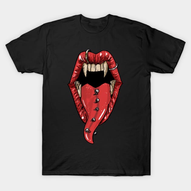 Female punk vampire mouth halloween creepy face T-Shirt by BlueRoseHeart